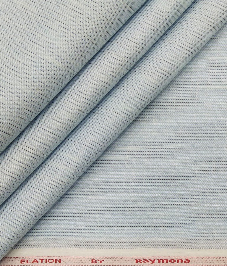 Raymond Men's Poly Cotton Self Stripes Unstitched Shirt Fabric (Sky Blue