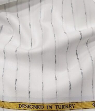 Soktas Men's Egyptian Giza Cotton Grey Horizontal Stripes Unstitched Shirt Fabric (White