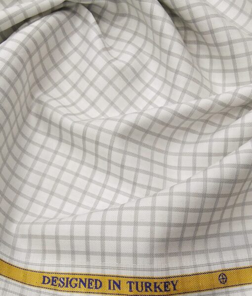 Soktas Men's 2 Ply 120's Egyptian Giza Cotton Grey Checks Unstitched Shirt Fabric (White