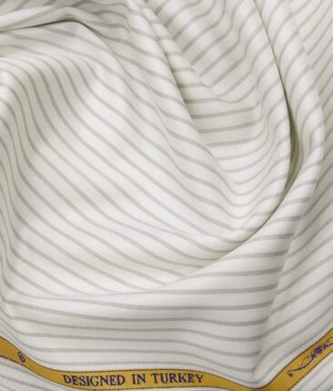 Soktas Men's 2 Ply 120's Egyptian Giza Cotton Grey Stripes Unstitched Shirt Fabric (White