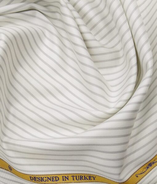 Soktas Men's 2 Ply 120's Egyptian Giza Cotton Grey Stripes Unstitched Shirt Fabric (White
