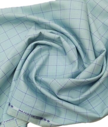 Donear Men's Blue Checks Terry Rayon Unstitched Suiting Fabric (Light Arctic Blue)