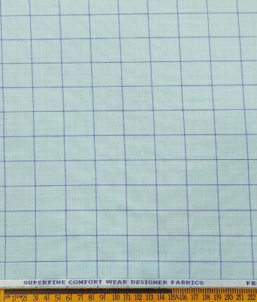 Donear Men's Blue Checks Terry Rayon Unstitched Suiting Fabric (Light Arctic Blue)