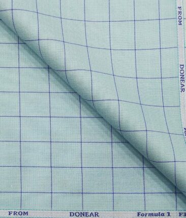 Donear Men's Blue Checks Terry Rayon Unstitched Suiting Fabric (Light Arctic Blue)