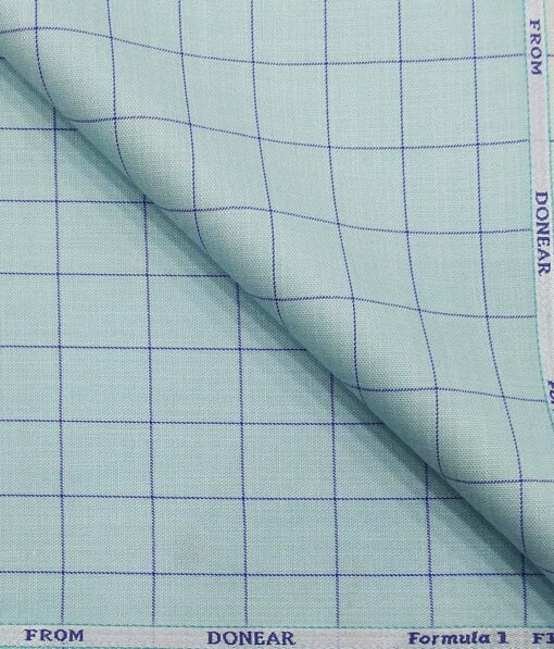 Donear Men's Blue Checks Terry Rayon Unstitched Suiting Fabric (Light Arctic Blue)