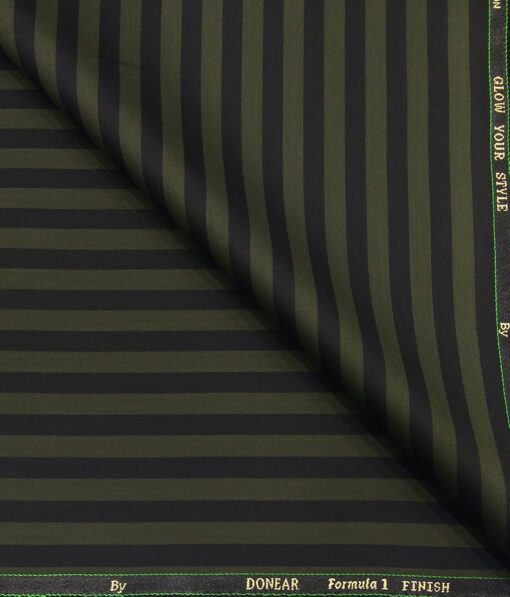 Donear Men's Striped Terry Rayon Unstitched Suiting Fabric (Green)