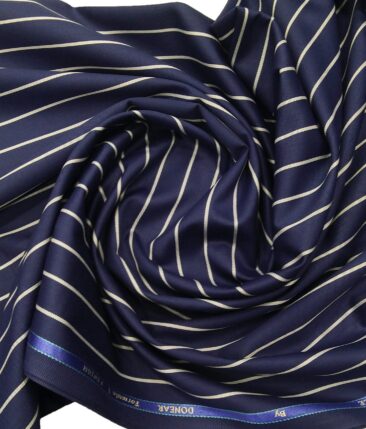 Donear Men's White Striped Terry Rayon Unstitched Suiting Fabric (Royal Blue)