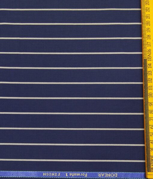 Donear Men's White Striped Terry Rayon Unstitched Suiting Fabric (Royal Blue)