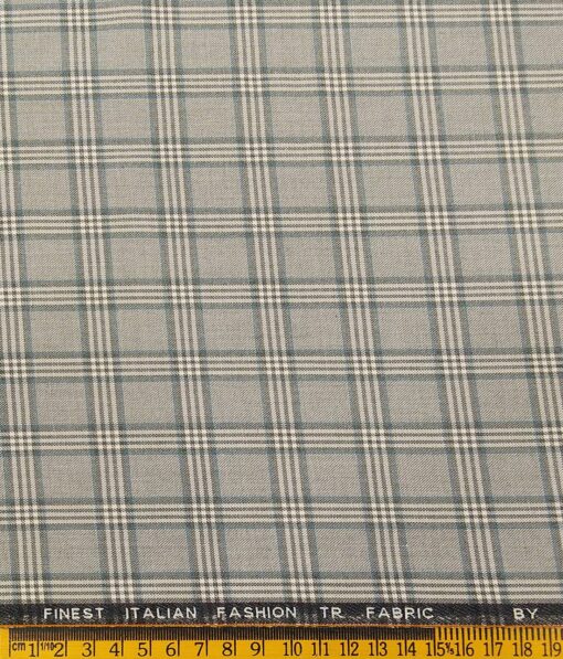 Donear Men's Checks Terry Rayon Unstitched Suiting Fabric (Beigish Grey)