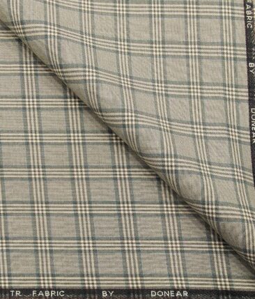 Donear Men's Checks Terry Rayon Unstitched Suiting Fabric (Beigish Grey)