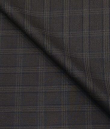 Italian Channel Men's Terry Rayon Checks Unstitched Suiting Fabric (Dark Brown)