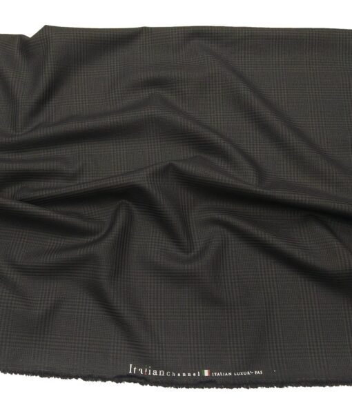 Italian Channel Men's Terry Rayon Self Checks Unstitched Suiting Fabric (Dark Grey)