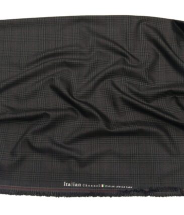 Italian Channel Men's Terry Rayon Checks Unstitched Suiting Fabric (Dark Grey)