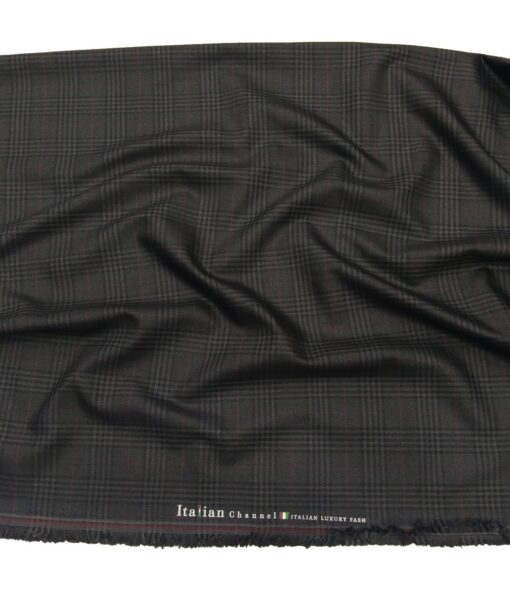Italian Channel Men's Terry Rayon Checks Unstitched Suiting Fabric (Dark Grey)