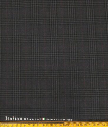 Italian Channel Men's Terry Rayon Checks Unstitched Suiting Fabric (Dark Grey)