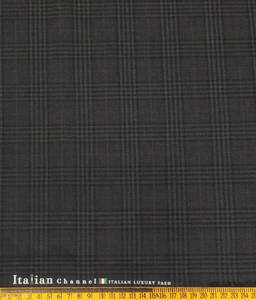 Italian Channel Men's Terry Rayon Checks Unstitched Suiting Fabric (Dark Grey)