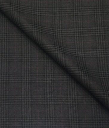 Italian Channel Men's Terry Rayon Checks Unstitched Suiting Fabric (Dark Grey)