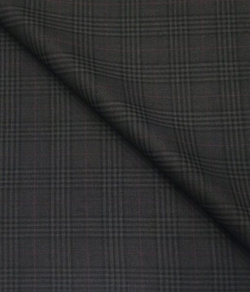 Italian Channel Men's Terry Rayon Checks Unstitched Suiting Fabric (Dark Grey)