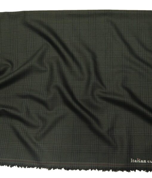 Italian Channel Men's Terry Rayon Checks Unstitched Suiting Fabric (Moss Green)