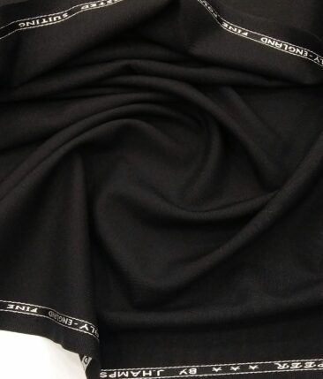 J.Hampstead Italy Men's Matty Solid 30% Merino Wool Unstitched Suiting Fabric (Black)