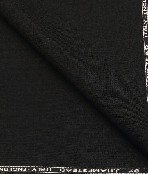 J.Hampstead Italy Men's Matty Solid 30% Merino Wool Unstitched Suiting Fabric (Black)