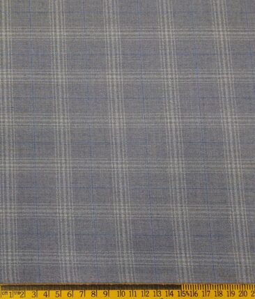 Marcellino Men's Terry Rayon Plaid Checks Unstitched Suiting Fabric (Blueish Grey)