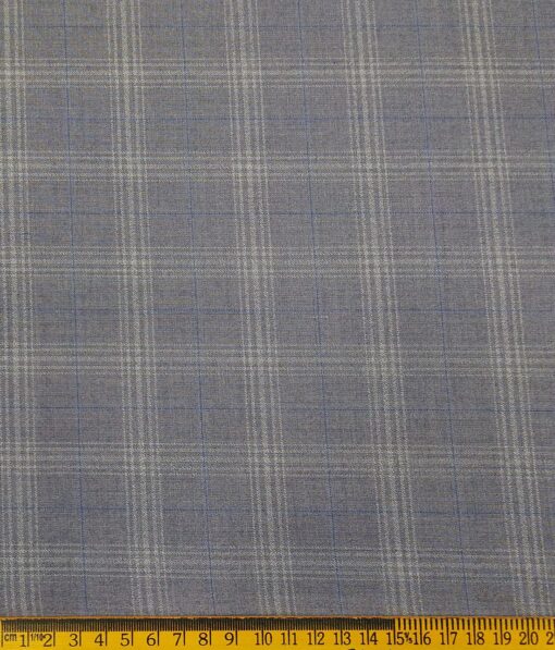 Marcellino Men's Terry Rayon Plaid Checks Unstitched Suiting Fabric (Blueish Grey)