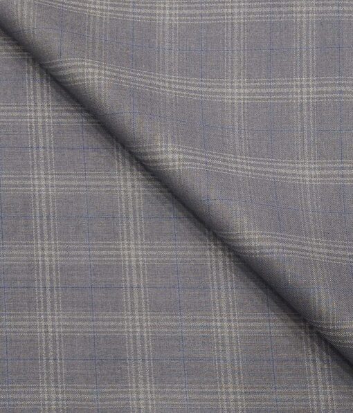 Marcellino Men's Terry Rayon Plaid Checks Unstitched Suiting Fabric (Blueish Grey)