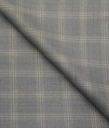 Marcellino Men's Terry Rayon Plaid Checks Unstitched Suiting Fabric (Light Grey)