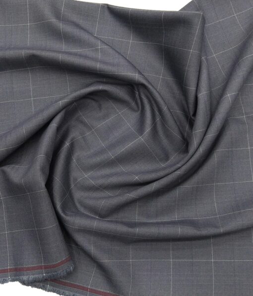 Marcellino Men's Terry Rayon Plaid Checks Unstitched Suiting Fabric (Pewter Grey)