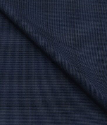 Mark & Peanni Men's Terry Rayon Structured Cum Checks Unstitched Suiting Fabric (Dark Blue)