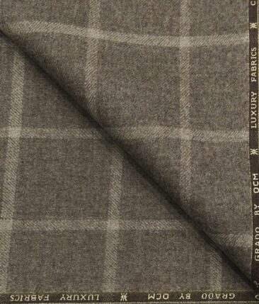 OCM Men's Beige Broad Checks 100% Pure Merino Wool Thick Tweed Reversible Unstitched Jacketing & Blazer Fabric (Medium Brown
