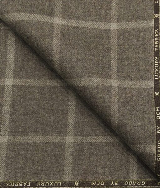 OCM Men's Beige Broad Checks 100% Pure Merino Wool Thick Tweed Reversible Unstitched Jacketing & Blazer Fabric (Medium Brown