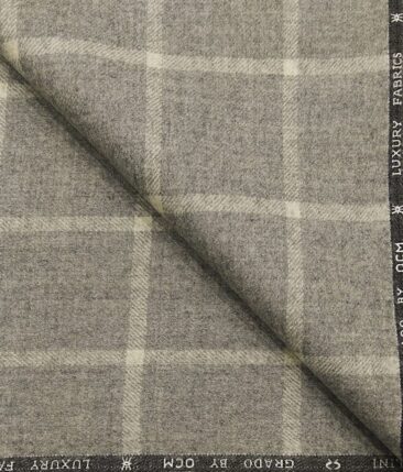 OCM Men's Beige Broad Checks 100% Pure Merino Wool Thick Tweed Reversible Unstitched Jacketing & Blazer Fabric (Light Beigeish Grey