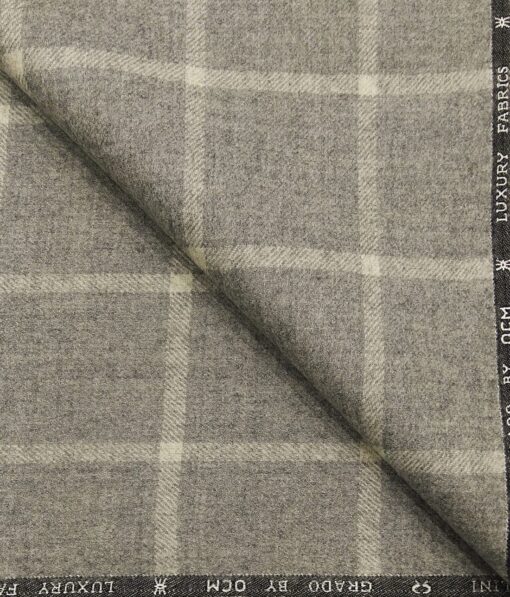OCM Men's Beige Broad Checks 100% Pure Merino Wool Thick Tweed Reversible Unstitched Jacketing & Blazer Fabric (Light Beigeish Grey