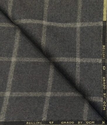 OCM Men's White Broad Checks 100% Pure Merino Wool Thick Tweed Reversible Unstitched Jacketing & Blazer Fabric (Grey