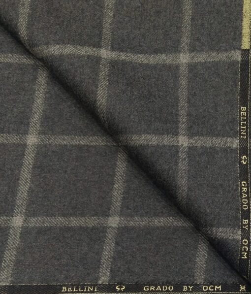OCM Men's White Broad Checks 100% Pure Merino Wool Thick Tweed Reversible Unstitched Jacketing & Blazer Fabric (Grey