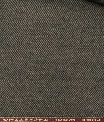 OCM Men's Herringbone 100% Pure Merino Wool Thick Tweed Unstitched Jacketing & Blazer Fabric (Dark Grey