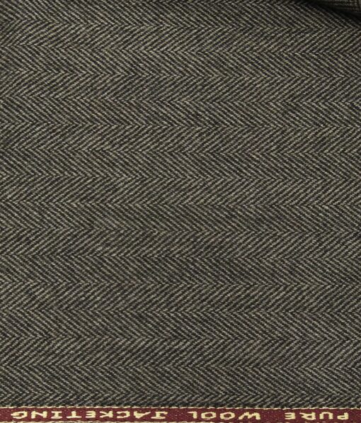 OCM Men's Herringbone 100% Pure Merino Wool Thick Tweed Unstitched Jacketing & Blazer Fabric (Dark Grey