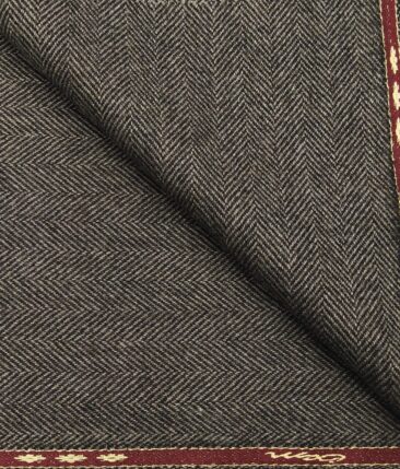 OCM Men's Herringbone 100% Pure Merino Wool Thick Tweed Unstitched Jacketing & Blazer Fabric (Dark Grey