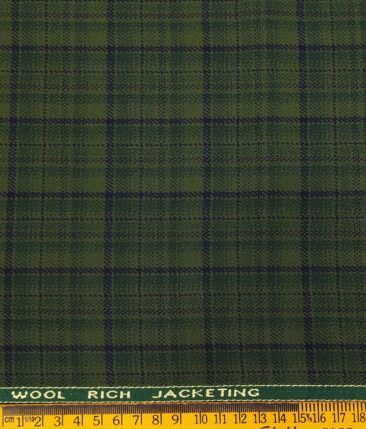 OCM Men's Dark Green & Blue Checks 100% Pure Merino Wool Fine Tweed Unstitched Jacketing & Blazer Fabric (Green