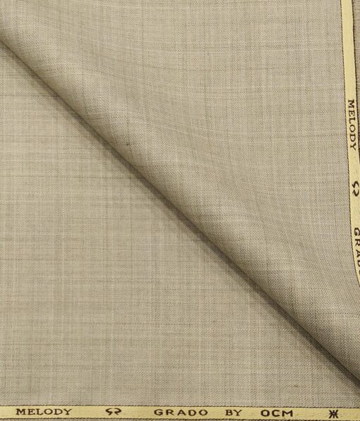 OCM Men's Self Design 25% Merino Wool Unstitched Safari Suit Fabric (Beige