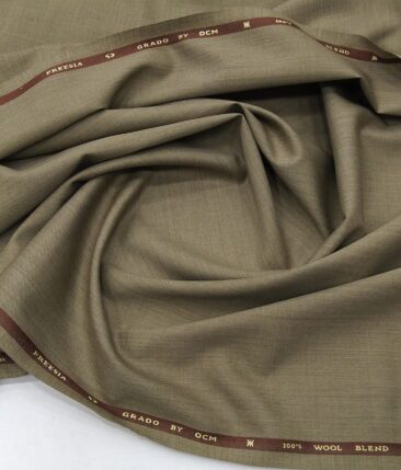 OCM Men's Self Design 45% Merino Super 100's Wool Unstitched Suiting Fabric (Medium Brown)