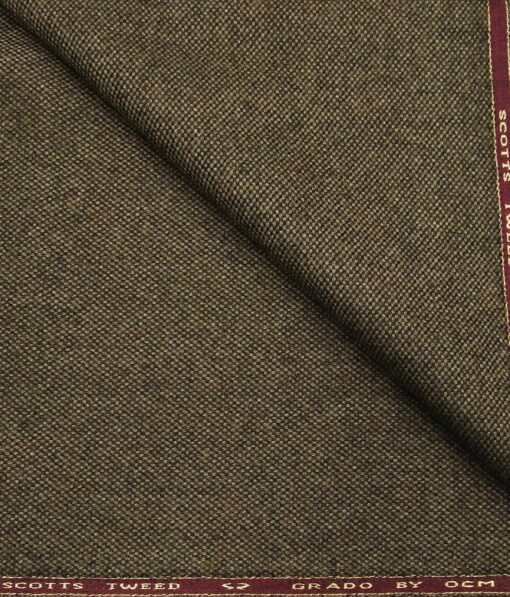 OCM Men's Structured 100% Pure Merino Wool Thick Tweed Unstitched Jacketing & Blazer Fabric (Brown