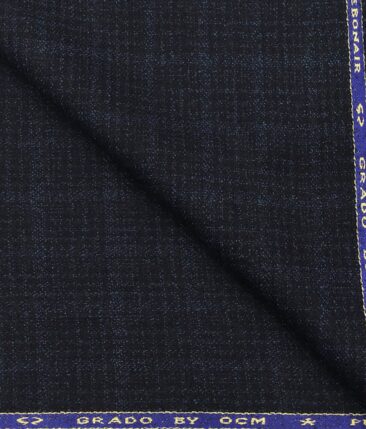 OCM Men's Self Checks 100% Pure Merino Wool Fine Tweed Unstitched Jacketing & Blazer Fabric (Dark Blue