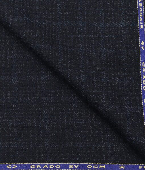 OCM Men's Self Checks 100% Pure Merino Wool Fine Tweed Unstitched Jacketing & Blazer Fabric (Dark Blue
