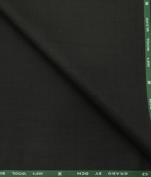 OCM Men's Self Checks 45% Merino Super 100's Wool Unstitched Suiting Fabric (Dark Green)
