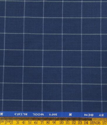 OCM Men's White Checks 45% Merino Super 100's Wool Unstitched Suiting Fabric (Royal Blue)