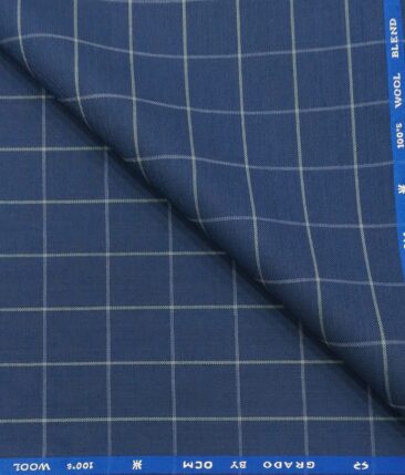 OCM Men's White Checks 45% Merino Super 100's Wool Unstitched Suiting Fabric (Royal Blue)