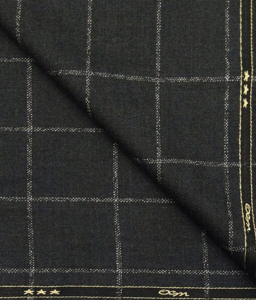 OCM Men's White Checks 100% Pure Merino Wool Fine Tweed Unstitched Jacketing & Blazer Fabric (Dark Grey